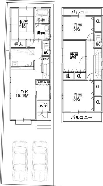 Building plan example (floor plan). Building plan example (west compartment building reference plan) 4LDK, Land price 18,280,000 yen, Land area 123.83 sq m , Building price 20,520,000 yen, Building area 106.2 sq m