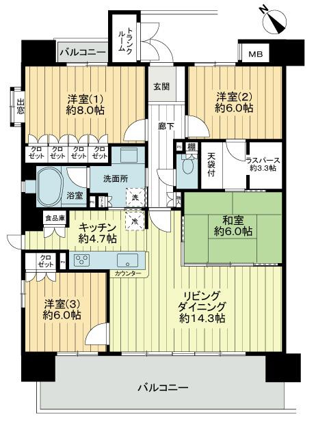 Floor plan. 4LDK, Price 32,800,000 yen, Occupied area 19.05 sq m , Balcony area 19.05 sq m floor plan
