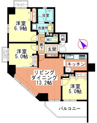 Floor plan. 3LDK, Price 17.3 million yen, Occupied area 72.56 sq m , Balcony area 10.26 sq m angle room 3LDK !!