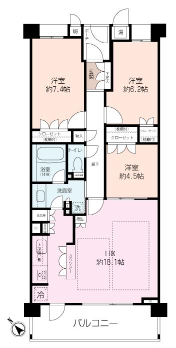 Floor plan. 3LDK, Price 33,800,000 yen, Occupied area 80.46 sq m , 3LDK of balcony area 11.25 sq m All Western-style!
