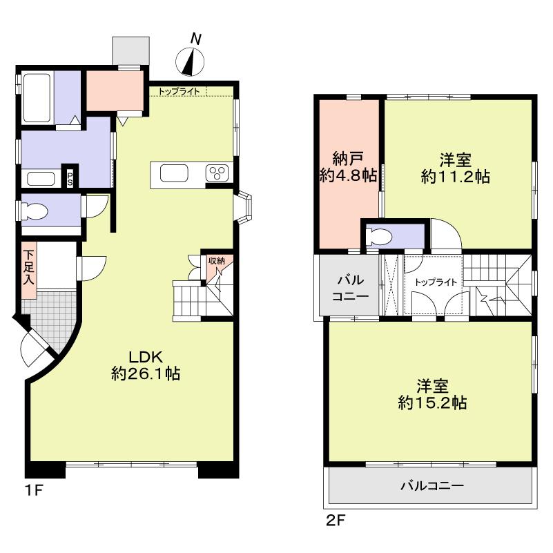 Floor plan. 49,500,000 yen, 2LDK + S (storeroom), Land area 180.19 sq m , Building area 131.02 sq m 2SLDK