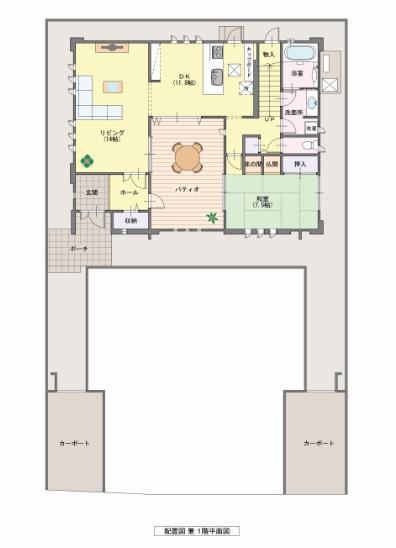Floor plan. 59,900,000 yen, 4LDK + S (storeroom), Land area 229.89 sq m , Building area 175.14 sq m building the right hand of the car port passage of the wheelchair has become a slope is also possible.