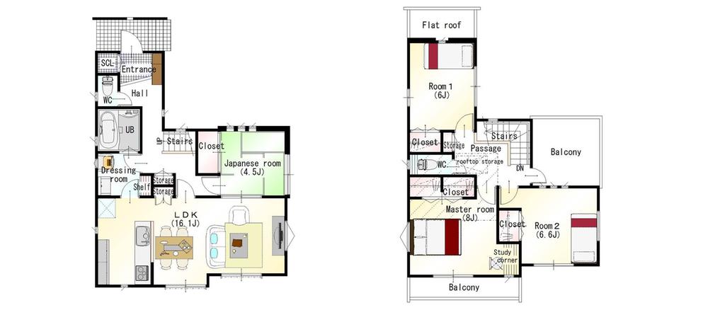 Floor plan. 35,800,000 yen, 4LDK, Land area 115.89 sq m , Building area 101.86 sq m water around the attempt has been made to flow line unity.