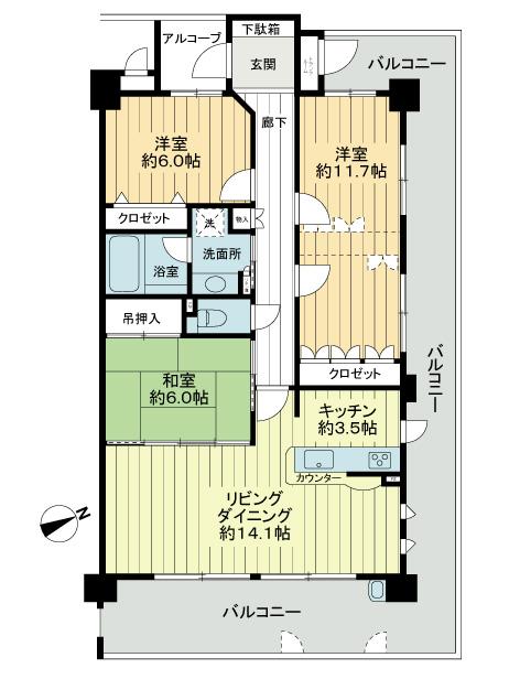 Floor plan. 4LDK, Price 24,300,000 yen, Occupied area 89.52 sq m , Balcony area 35.95 sq m floor plan