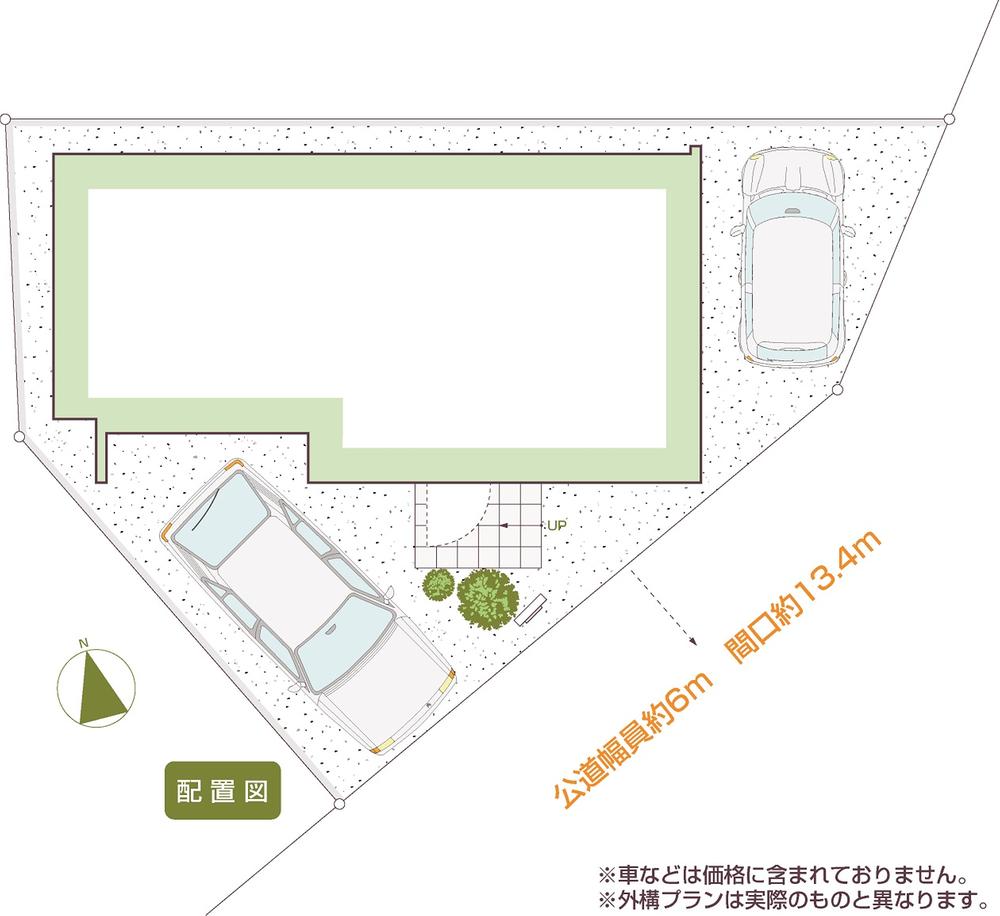 The entire compartment Figure. The terrain was blessed that the southeast side inter-13.4m, We were able to realize a floor plan of the condition that all the living room facing south. 