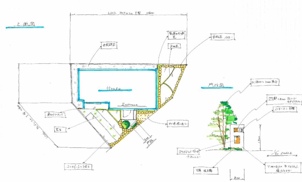 Other. Exterior plan view. Because of the sunny site on the south-facing, It is generous to plan the planting.