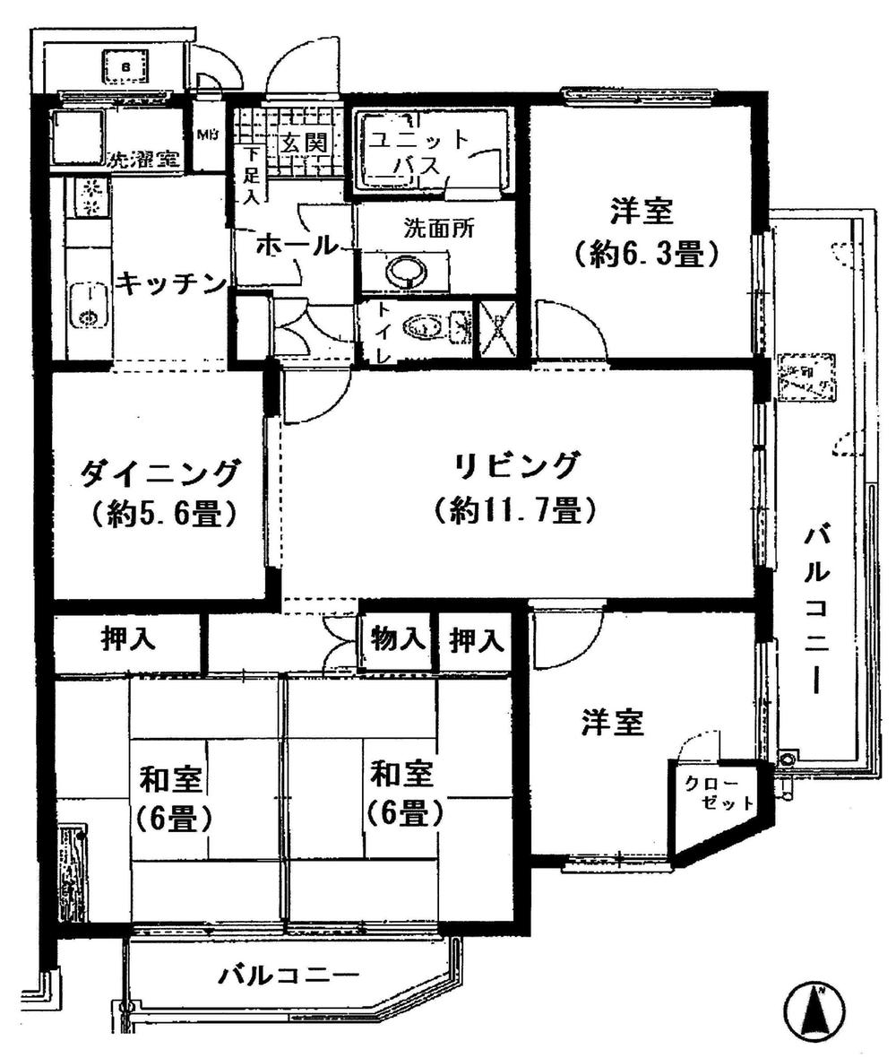 Floor plan. 4LDK, Price 14.9 million yen, Occupied area 96.55 sq m , Balcony area 15.68 sq m
