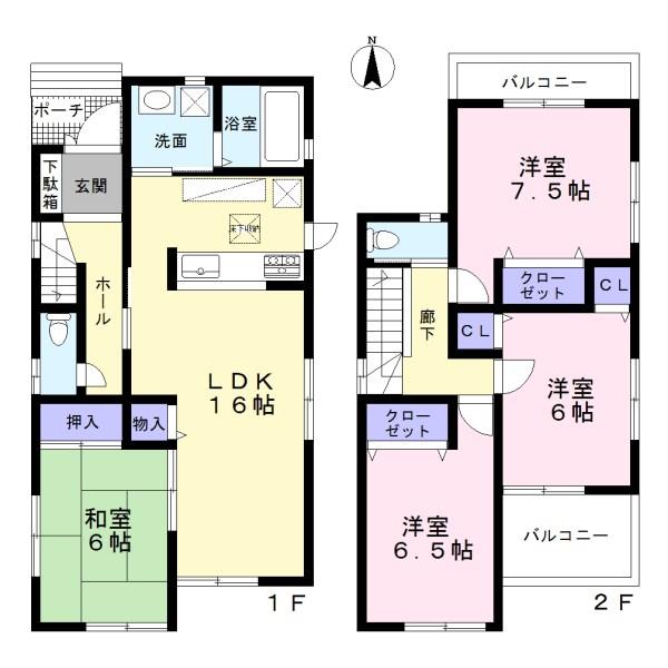 Floor plan. (1 Building), Price 36,800,000 yen, 4LDK, Land area 131.71 sq m , Building area 98.01 sq m