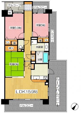 Floor plan. 3LDK, Price 25,800,000 yen, Occupied area 75.42 sq m , Balcony area 21.23 sq m floor plan