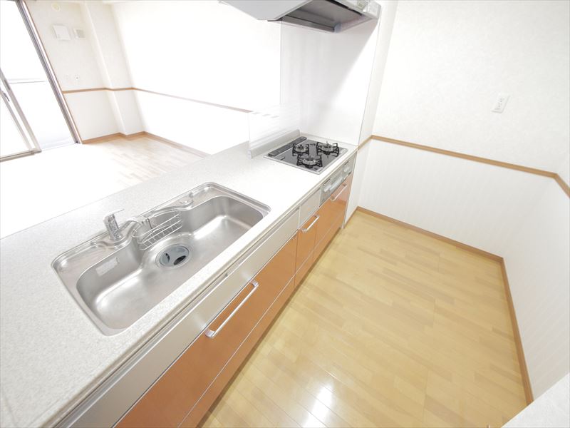 Kitchen. System kitchen (gas stove 3-neck ・ With grill)