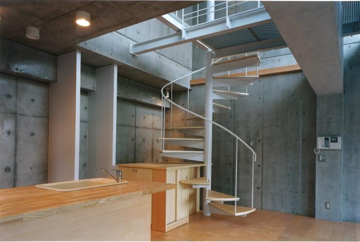 Living. Impressive living spiral staircase and atrium is