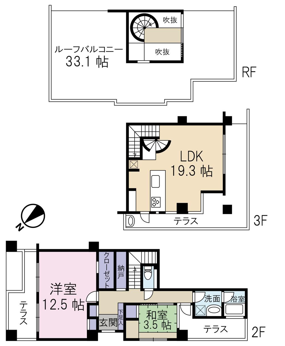 Floor plan. 2LDK, Price 32,800,000 yen, Occupied area 94.79 sq m , 94 sq m of balcony area 86.33 sq m room !