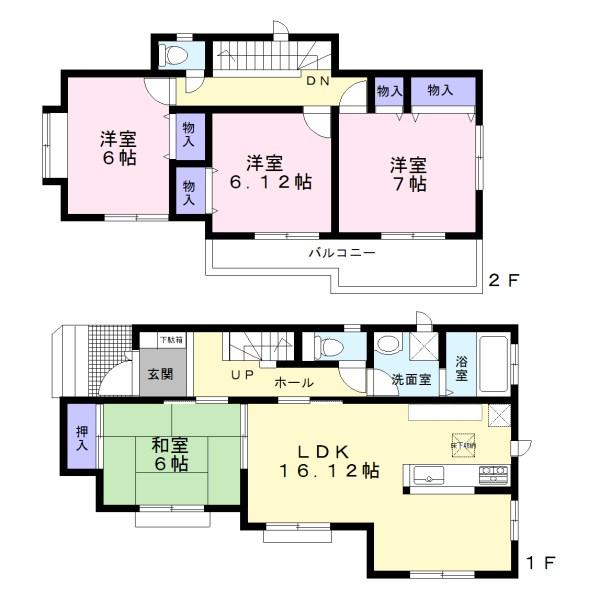 Floor plan. (E section), Price 34,800,000 yen, 4LDK, Land area 127.2 sq m , Building area 101.03 sq m