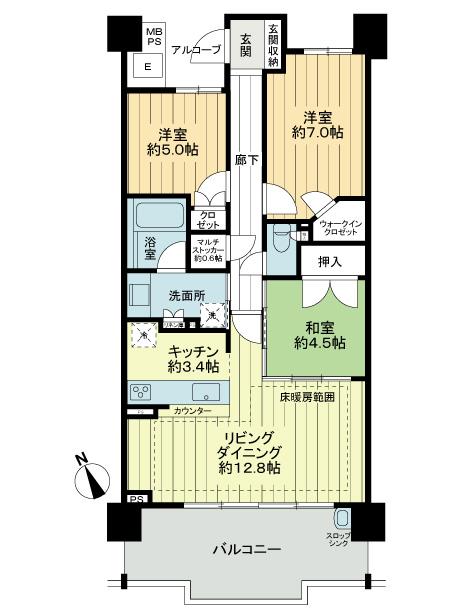 Floor plan. 3LDK, Price 29,900,000 yen, Footprint 75.9 sq m , Balcony area 14.47 sq m floor plan