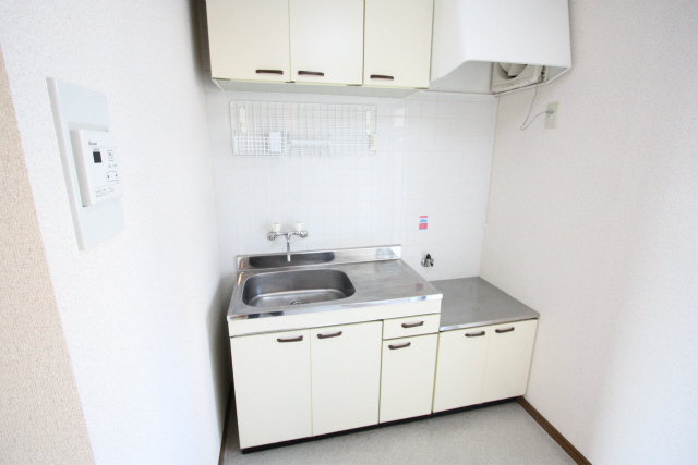 Kitchen. Two-burner gas stove is put kitchen. 