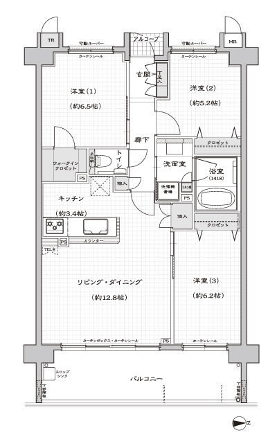 Floor: 3LDK, occupied area: 73.11 sq m, Price: 24.9 million yen