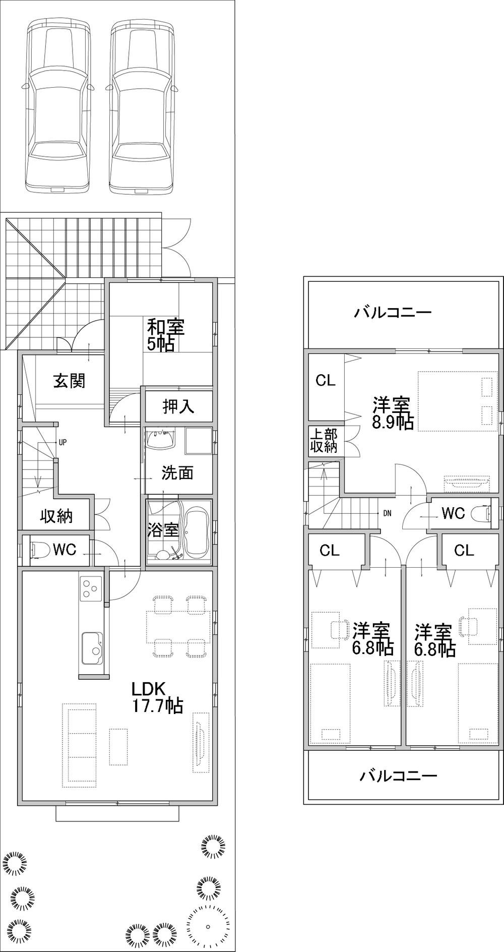 Building plan example (floor plan). Building plan example 4LDK, Land price 30,360,000 yen, Land area 142.27 sq m , Building price 19,440,000 yen, Building area 110.33 sq m
