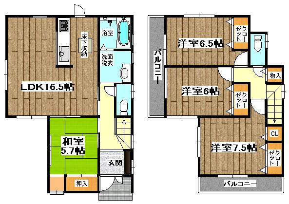 Floor plan. 36,800,000 yen, 4LDK, Land area 122.57 sq m , Building area 98.01 sq m