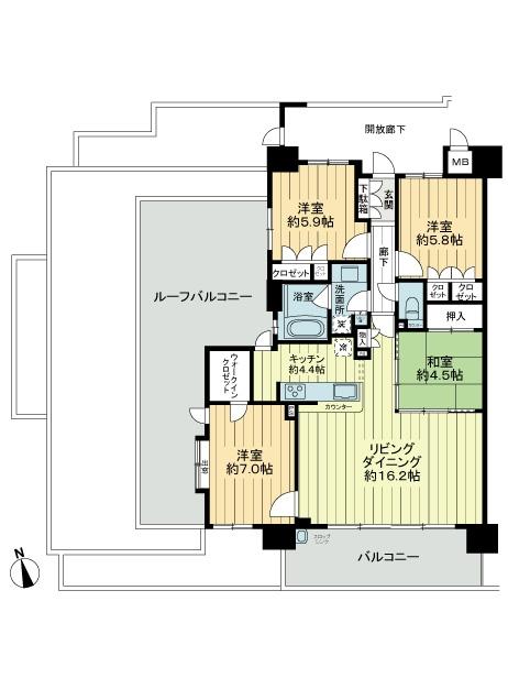 Floor plan. 4LDK, Price 38,500,000 yen, Occupied area 91.54 sq m , Balcony area 13.05 sq m