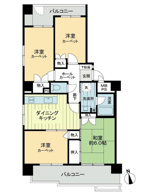 Floor plan. 4DK, Price 13,900,000 yen, Occupied area 67.19 sq m , Balcony area 16.26 sq m