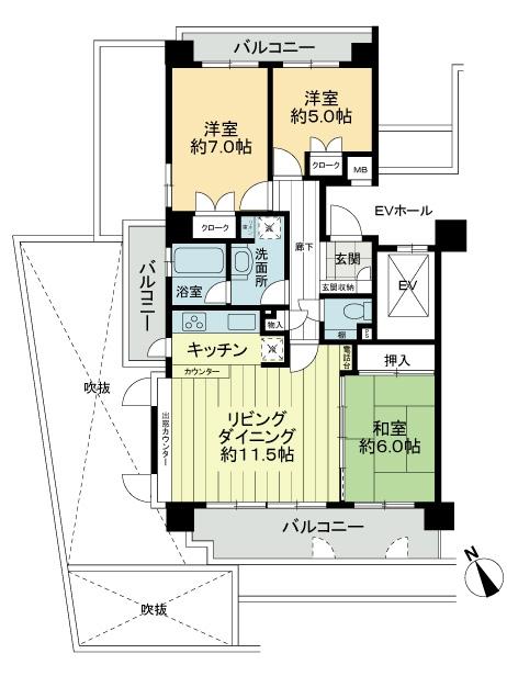 Floor plan. 3LDK, Price 15.8 million yen, Occupied area 74.86 sq m , Balcony area 20.24 sq m