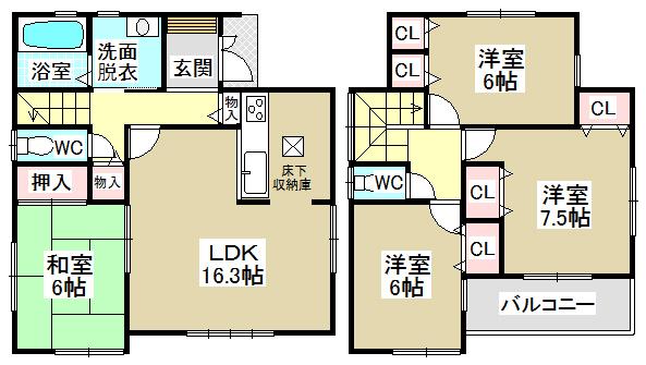Floor plan. 38,300,000 yen, 4LDK, Land area 185.28 sq m , Building area 98.18 sq m