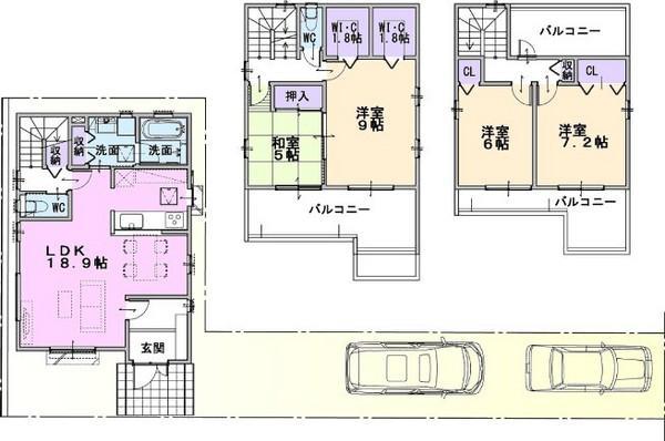 Floor plan. 47,500,000 yen, 4LDK, Land area 128.27 sq m , Building area 118.98 sq m