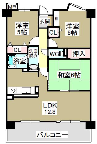 Floor plan. 3LDK, Price 17.8 million yen, Occupied area 64.71 sq m , Balcony area 12 sq m