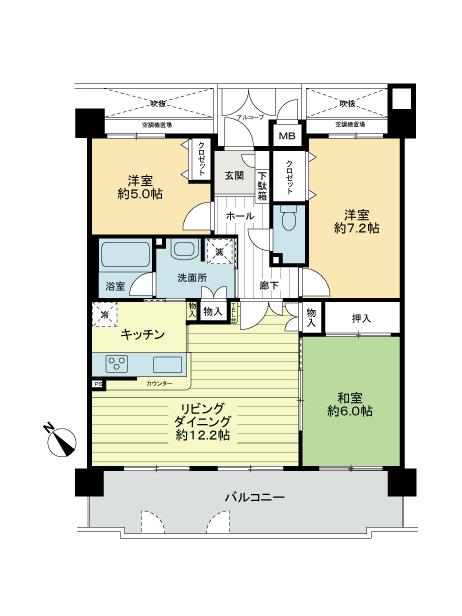 Floor plan. 3LDK, Price 19.9 million yen, Occupied area 75.66 sq m , Balcony area 12.05 sq m floor plan