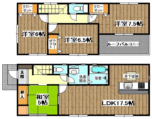 Floor plan. (6 Building), Price 25,900,000 yen, 4LDK, Land area 163.75 sq m , Building area 99.38 sq m