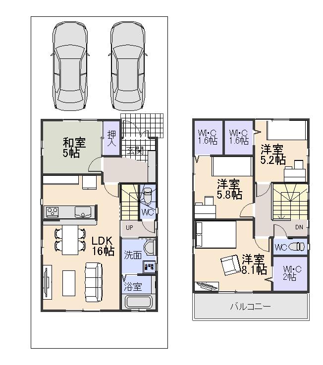 Building plan example (floor plan). Building plan example (east section) 4LDK, Land price 20,360,000 yen, Land area 113.4 sq m , Building price 19,440,000 yen, Building area 103.9 sq m
