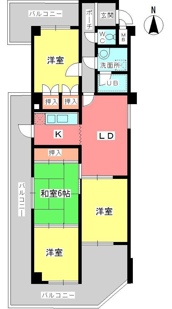 Floor plan. 4LDK, Price 9.9 million yen, Occupied area 73.97 sq m , Balcony area 38.56 sq m