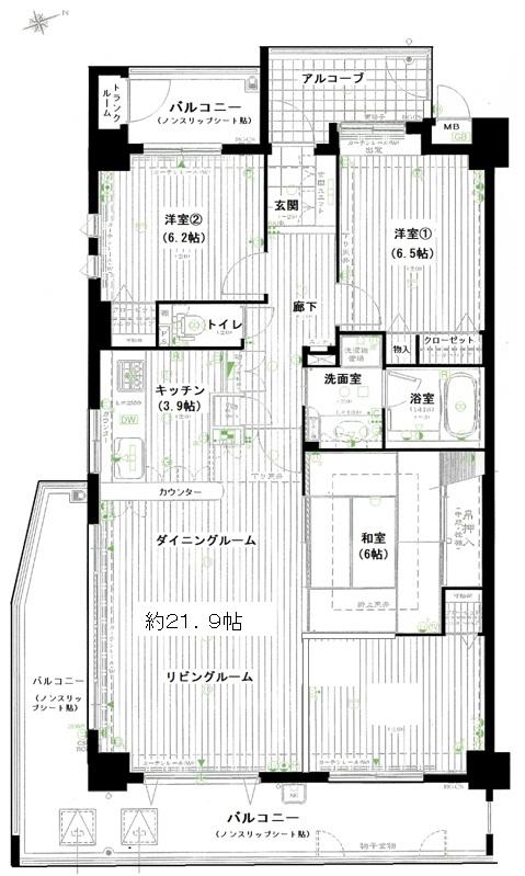 Floor plan. 3LDK, Price 25,800,000 yen, Occupied area 95.61 sq m , Balcony area 26.88 sq m