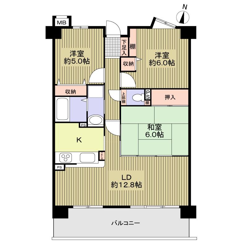 Floor plan. 3LDK, Price 17.8 million yen, Footprint 68.2 sq m , Balcony area 12.24 sq m 3LDK