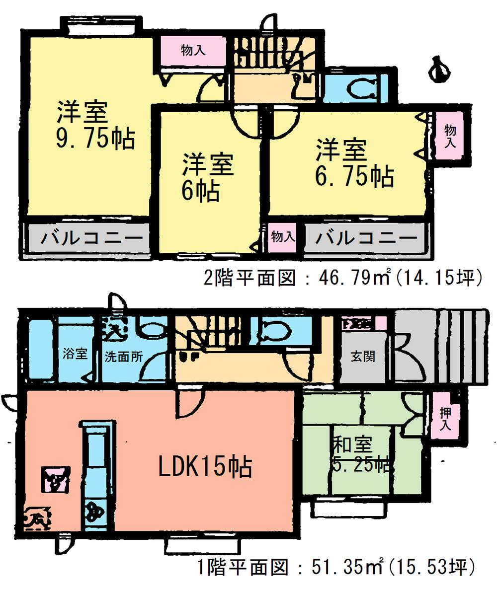 Floor plan. (1 Building), Price 34,800,000 yen, 4LDK, Land area 130.04 sq m , Building area 98.14 sq m