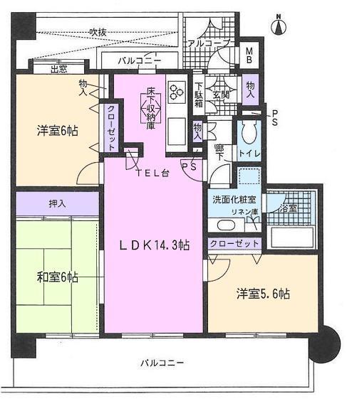 Floor plan. 3LDK, Price 22,900,000 yen, Footprint 70.9 sq m , Balcony area 17.39 sq m