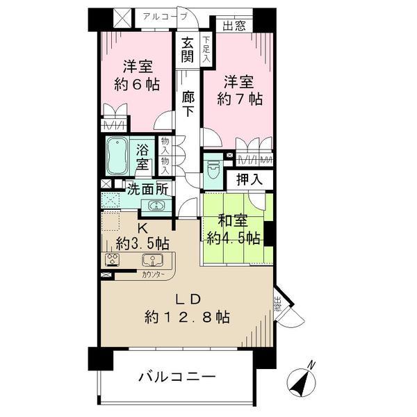 Floor plan. 3LDK, Price 26,300,000 yen, Occupied area 76.04 sq m , Balcony area 11.42 sq m