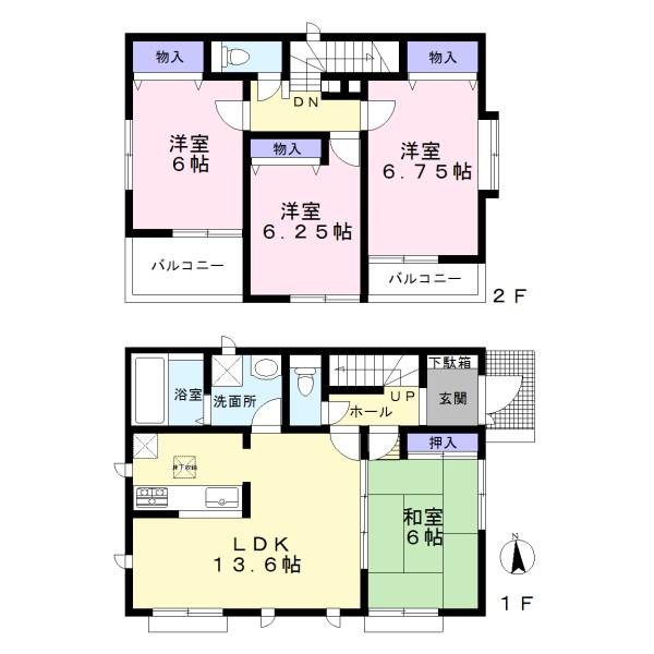 Floor plan. (1 Building), Price 31,800,000 yen, 4LDK, Land area 131.83 sq m , Building area 90.69 sq m