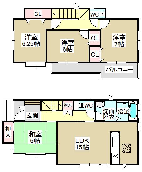 Floor plan. (D Building), Price 32,800,000 yen, 4LDK, Land area 120.99 sq m , Building area 98.14 sq m