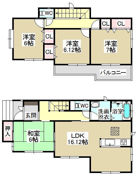 Floor plan. (E Building), Price 34,800,000 yen, 4LDK, Land area 127.2 sq m , Building area 101.03 sq m