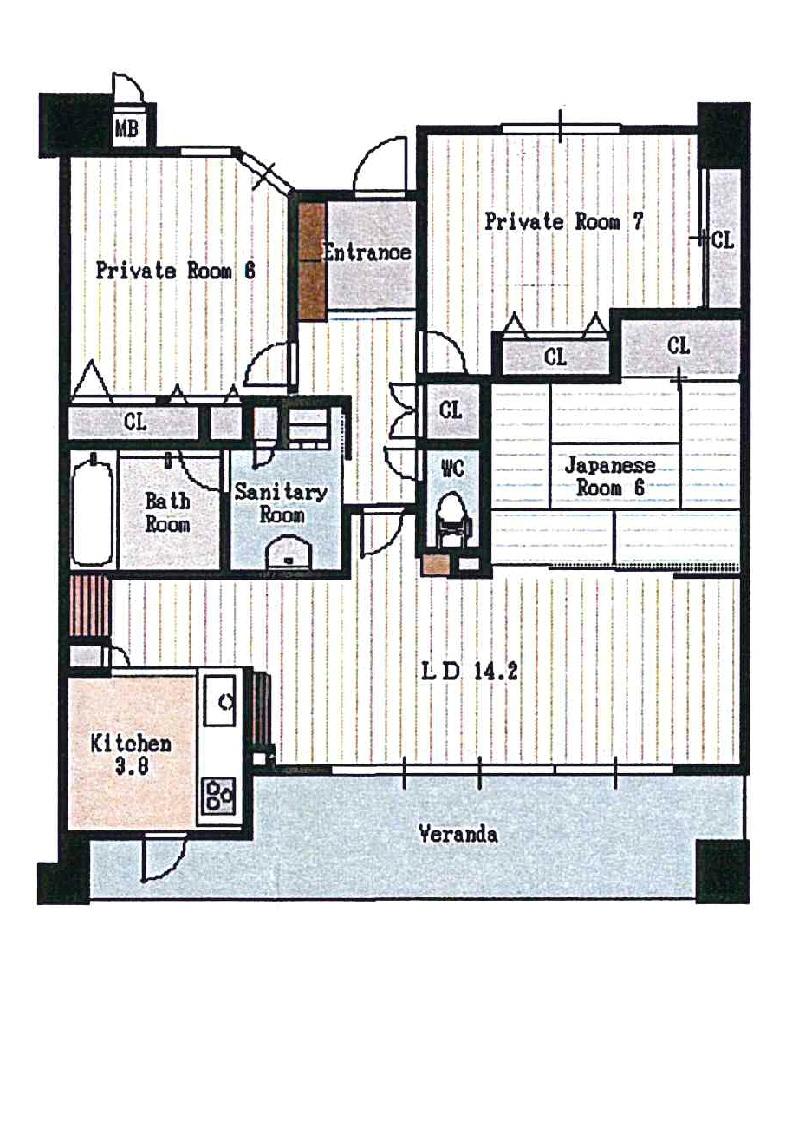 Floor plan. 3LDK, Price 19,800,000 yen, Occupied area 82.35 sq m , Balcony area 14.76 sq m