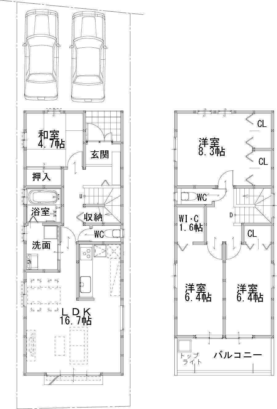 Floor plan. (D Building), Price 33,200,000 yen, 4LDK, Land area 106.82 sq m , Building area 108.47 sq m
