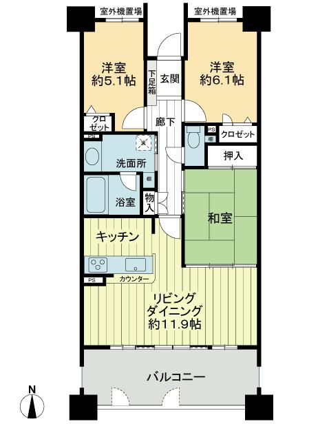 Floor plan. 3LDK, Price 22,800,000 yen, Footprint 72.9 sq m , Balcony area 13.54 sq m floor plan