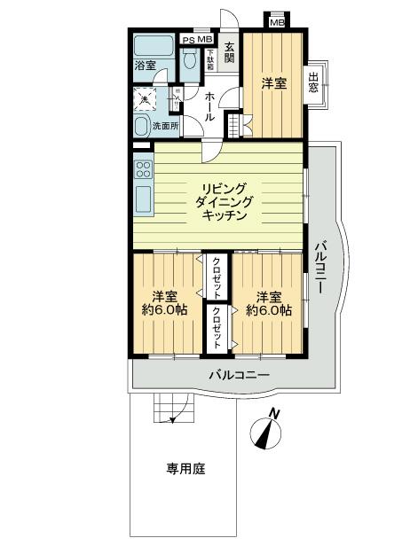Floor plan. 3LDK, Price 13.8 million yen, Footprint 73.6 sq m , Balcony area 21.56 sq m floor plan