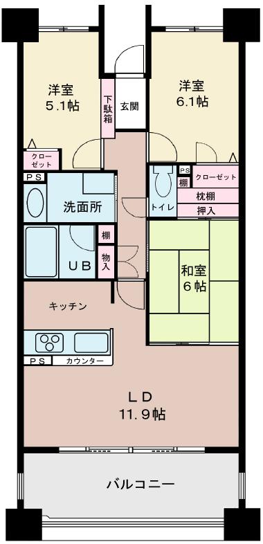 Floor plan. 3LDK, Price 23.2 million yen, Footprint 72.9 sq m , Balcony area 13.54 sq m