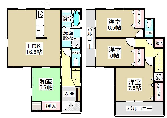 Floor plan. (1 Building), Price 36,800,000 yen, 4LDK, Land area 122.57 sq m , Building area 98.01 sq m