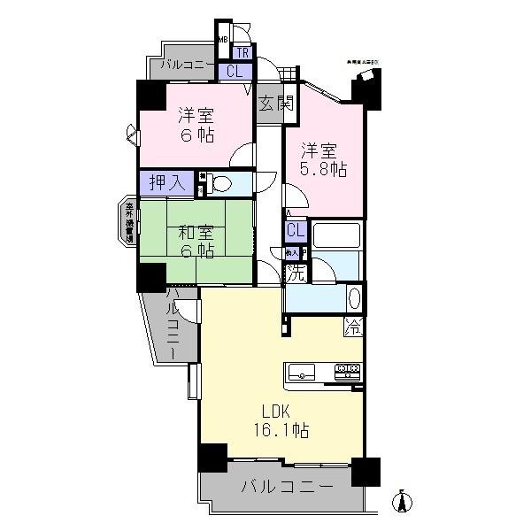 Floor plan. 3LDK, Price 24.5 million yen, Footprint 73.4 sq m , Balcony area 12.1 sq m