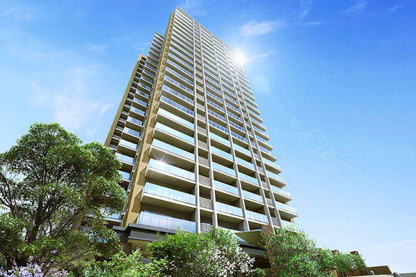 Features of the building.  [appearance] Total units 158 units all, South balcony. By building the center is in the atrium, Realize the ventilation and sunny indoor environment. About 80% of the dwelling unit is the opening two or more directions, Tower condominium corner dwelling unit plan has been enhanced (Rendering)