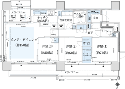 Floor: 3LDK + 2WIC, occupied area: 85.19 sq m, Price: 48,096,000 yen