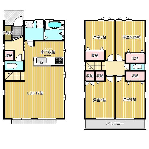 Floor plan. (Building 2), Price 38,600,000 yen, 4LDK, Land area 151.43 sq m , Building area 98.53 sq m